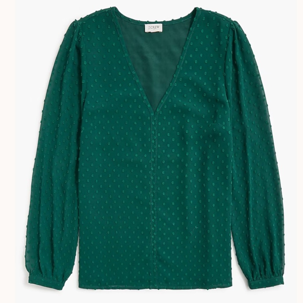 NWT J. Crew szXS Academic Green V-Neck Clip Dot Women's Top…